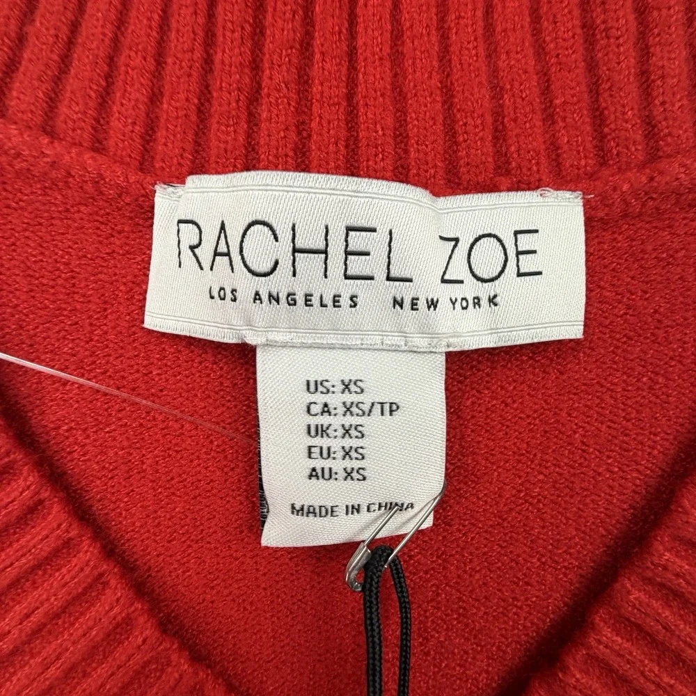 Rachel‎ Zoe V-Neck Sweater XS Red Knit Pullover NWT Soft Chic Classic